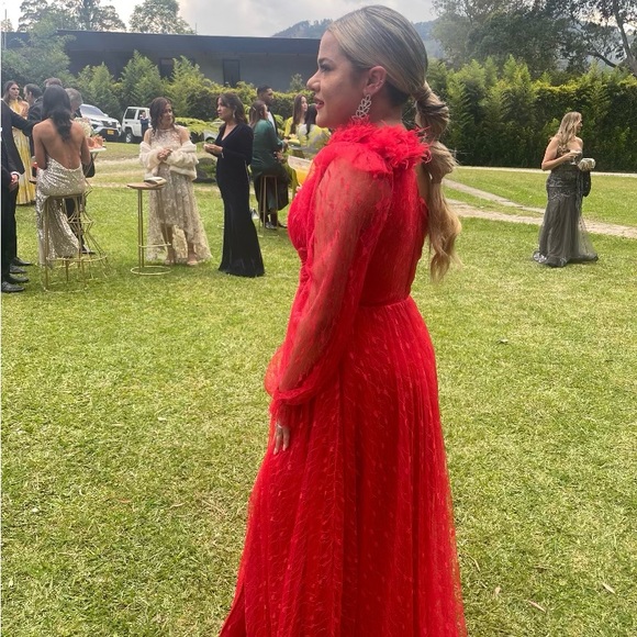 KYAFET SEPETI, RED ONE SLEEVE TULLE EVENING DRESS - Picture 5 of 5